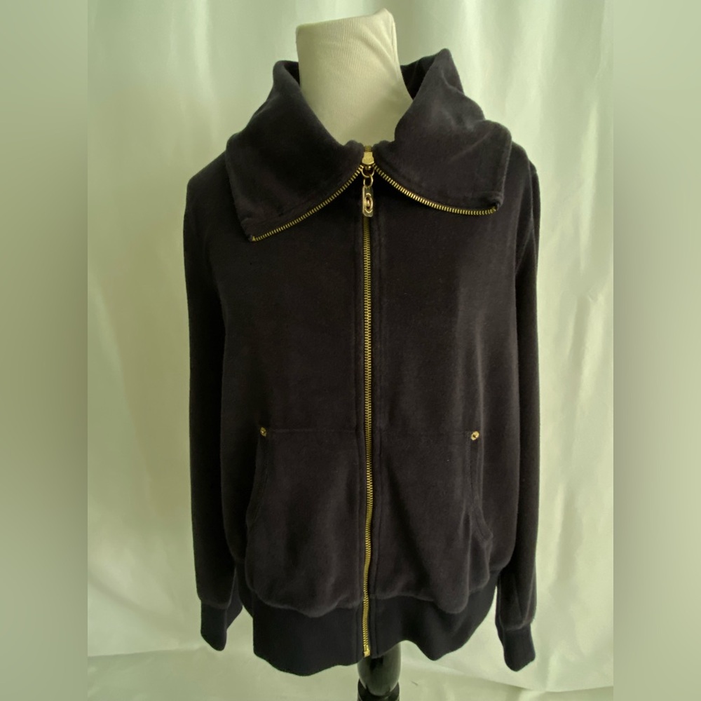 MICHAEL KORS Jacket Women’s XL Blur Velour Full Zip MK LOGO Cowl Neck Pockets